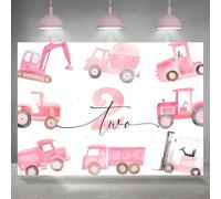 Rsuuinu Construction 2nd Birthday Backdrop Pink Excavator Engineering Vehicle Two Years Old Photography Background for Girls Second Birthday Party Decorations Banner Photo Booth Studio Props 7x5ft
