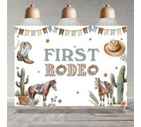 Rsuuinu First Rodeo Backdrop for Boys 1st Birthday Western Cowboy Horse Boots Hats Cactus Photography Background 7x5ft First Birthday Party Decorations Banner Photo Booth Studio Props