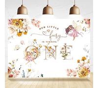 Rsuuinu Floral Fairy 1st Birthday Backdrop for Photography Flowers Fairy Tale Tea Wonderland Princess Girl Happy First Birthday Party Background Decoration Banner Supplies Photo Booth Props 7x5ft