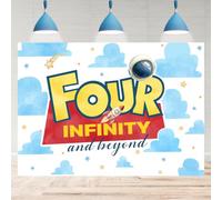 Rsuuinu Four Infinity and Beyond 4th Space Rocket Birthday Backdrop 7x5ft | Star Astronaut 4th Birthday Photo Background for Men Women, Party Decor Supplies, Photo Booth Props for Cake Table Wall Decor