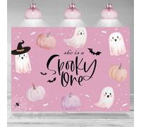 Rsuuinu Girls 1st Birthday Backdrop She is A Spooky One Boo Ghost Pumpkin Pink Photography Background First Birthday Party Decoration Supplies Cake Table Banner Photobooth Studio Props 7x5ft