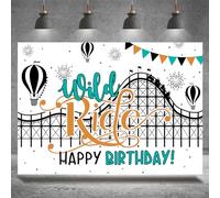 Rsuuinu Happy Birthday Backdrop Wild Ride Roller Coaster Amusement Park Hot Air Balloon Birthday Photography Background Boys Kids Birthday Party Decoration Supplies Banner Photo Booth Props 7x5ft