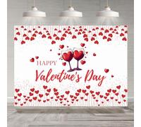 Rsuuinu Happy Valentine's Day Backdrop Red Love Heart Lovers Couple Photography Background Anniversary Valentines Day Party Decorations Banner Photo Booth Studio Props 7x5ft
