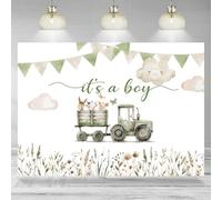 Rsuuinu It's A Boy Backdrop Green Tractor Animals Baby Shower Photography Background for Boy Newborn Baby Shower Party Decoration Supplies Cake Table Banner Photo Booth Studio Props 7x5ft