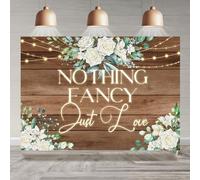 Rsuuinu Nothing Fancy Just Love Backdrop Wedding Bridal Shower Rustic Retro Wood White Floral Green Leaves Lights Photography Background Couple Shower Party Decor Banner Photo Booth Studio Props 7x5ft