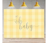 Rsuuinu Oh Baby Backdrop Yellow Plaid Baby Shower Photography Background for Child Kids Newborn Baby Shower Party Decoration Supplies Cake Table Banner Photo Booth Studio Props 7x5ft