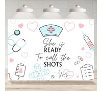 Rsuuinu She's Ready To Call The Shots Backdrop Nurse Graduation Class of 2025 RN Photography Background 7x5ft Graduation Celebration Party Decoration Supplies Cake Table Banner Photo Booth Studio Prop