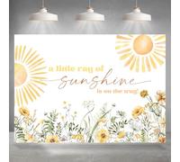 Rsuuinu Sunshine Themed Baby Shower Backdrop Floral A Little Ray of Sunshine is On The Way Photography Background Baby Shower Party Decoration Supplies Cake Table Banner Photo Booth Props 7x5ft