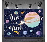Rsuuinu Two The Moon 2nd Birthday Backdrop for Girl Outer Space Theme Rocket Astronaut Photography Background Night Sky Stars Planet Galaxy Kids Birthday Party Decor Banner Photo Booth Props 7x5ft