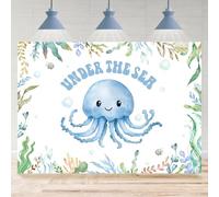 Rsuuinu Under The Sea Backdrop Blue Octopus Theme Baby Shower Sea Grass Fish Photography Background for Newborn Party Decoration Supplies Cake Table Banner Photo Booth Studio Props 7x5ft