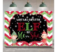 Rsuuinu What Will Our Little Elf Be He Or She Christmas Backdrop 7x5ft | Red Green Chevron Xmas Elf Photo Background for Men Women, Party Decor Supplies, Photo Booth Props for Cake Table Wall Decor