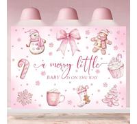 Rsuuinu Winter Baby Shower Backdrop for Girls A Merry Little Baby is On The Way Pink Bowknot Snowflake Photography Background Christmas Baby Shower Party Decorations Cake Table Banner Photo Prop 7x5ft