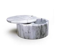 RSVP International Dual Compartment Box | Chic & Modern Herb Container | 10 Ounces Total | Swivel Top Protects Salts | Beautiful, Solid Marble, 5", White