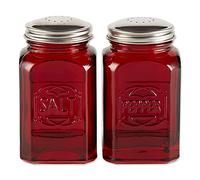 RSVP International Retro Glass Salt & Pepper Shaker | Stainless Steel Lids |, 8 oz, Red