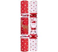 RSW Christmas 10 x 12 Inch Santa & Yelpers Crackers - Family Christmas Crackers with Hat, Motto & Gift - Red & White Festive Table Decorations