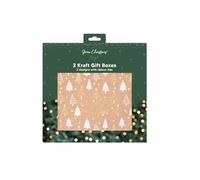 RSW Christmas 2 Pack Kraft Gift Boxes with Ribbon Ties - 25 x 18 x 6 cm - Traditional Snowflake & Tree Designs - Eco-Friendly Reusable Christmas Packaging