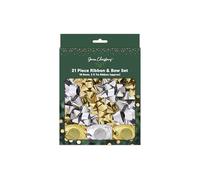 RSW Christmas 21 Piece Ribbon & Bow Set - 18 Gold & Silver Foil Bows with 3 x 7m Foil Ribbons - Luxury Festive Gift Wrapping Pack
