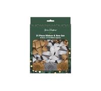 RSW Christmas 21 Piece Ribbon & Bow Set - 18 Gold & Silver Kraft Eco-Friendly Bows and 3 x 7m Raffia Ribbons - Festive Gift Wrapping Accessory Pack