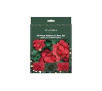 RSW Christmas 21 Piece Ribbon & Bow Set - 18 Red & Green Kraft Eco-Friendly Bows and 3 x 7m Raffia Ribbons - Festive Gift Wrapping Accessory Pack