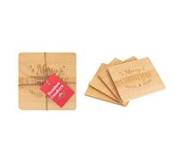 RSW Christmas Bamboo Coasters - Pack of 4 - Engraved Merry Christmas Wooden Coasters for Hot & Cold Drinks - Eco-Friendly Table Protection