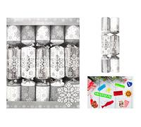 RSW Christmas Crackers Box of 10 Luxury Crackers Silver Snowflake Xmas Crackers