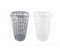RSW Circular Plastic Laundry Linen Basket Bin Storage Hamper with Lid (White)