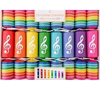 RSW Festive Musical Christmas Crackers - Pack of 8 - 12" Rainbow Design with Musical Game, Hats & Mottos - Fun Family Christmas Table Party Favour Set
