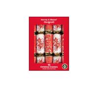 RSW Harvey & Mason 10 Poinsettia 14" Crackers - Luxury Family Christmas Crackers with Red & White Poinsettia Design and Gold Ribbon - Includes Hats, Mottos & Festive Gifts