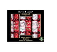 RSW Harvey & Mason 6 Mini 8.5" Crackers Floral Wreath - Elegant Christmas Table Crackers with Red Hotstamp Finish & Curling Ribbon - Includes Hats, Mottos & Mini Gifts