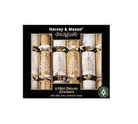 RSW Harvey & Mason 6 Mini 8.5" Crackers Gold - Elegant Christmas Table Crackers with Christmas Tree Design, Gold Hotstamp & Curling Ribbon - Includes Hats, Mottos & Mini Gifts