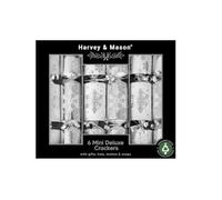 RSW Harvey & Mason 6 Mini 8.5" Crackers Silver - Elegant Christmas Table Crackers with Snowflake Design, Silver Hotstamp & Curling Ribbon - Includes Hats, Mottos & Mini Gifts