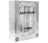 RSW International Box 10 Family Christmas Crackers Silver & White Snowflake Plastic Free Festive Decoration