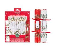 RSW Make Your Own Christmas Crackers with Ties, Mottos, Hats - 6 x 13.5 Crackers Red/White Merry Holly Christmas Design - DIY Christmas Cracker Set - Festive Seasonal Party