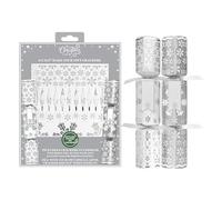 RSW Make Your Own Christmas Crackers with Ties, Mottos, Hats - 6 x 13.5 Crackers Silver/White Snowflake Christmas Design - DIY Christmas Cracker Set - Festive Seasonal Party