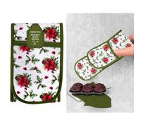 RSW Oven Glove Christmas Holly Design 100% Cotton Double Pocket Oven and Pot Holder