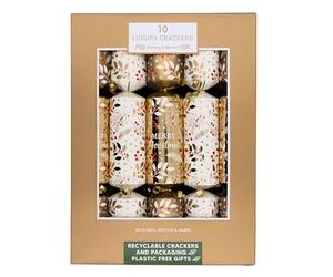 RSW Pack Of 10 Elegant Family Christmas Crackers Gold & Ivory Holly Berry Dinner Cracker 14 Inch