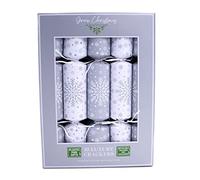 RSW Pack Of 10 Fully Recyclable Luxury Christmas Crackers Silver & White Snowflake Family Dinner Party 14 Inch