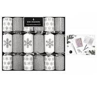 RSW Pack Of 6 Mini Christmas Crackers Silver Glitter snowflake Festive Dinner Party Cracker