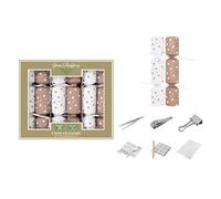 RSW Pack Of 6 Mini Eco Christmas Crackers Gold White Star Family Dinner Party Cracker 20.5cm