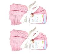RSW Pair of 100% Pure Cotton Cellular Baby Blanket for Pram Cot Bed Moses Basket Crib in Blue Pink or White (2 x Pink)