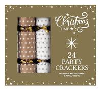RSW Set of 24 Christmas Crackers - White and Gold Star Design - 9” - Perfect for Christmas Celebration - Festive Table Decoration Xmas Party Celebration