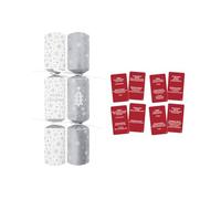 RSW Silver Tree Christmas Crackers - Bulk Catering Box of 100 x 10 Inch Crackers with Raffia Ribbon - Professional Party Crackers with Hat, Motto & Gift