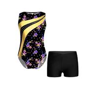 Rswnyirn 2Pcs Girls Sleeveless Leotard Gymnastics Outfit Dance Set Kids Sport Gym Outfits Tracksuit Gold&Black 7-8 Years
