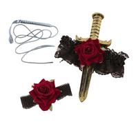 Rswnyirn 3 Pcs Halloween Bow Garter With Pirate Dagger Lace Leg Ring Arm Cuff Whip For Women Pirate Dress Up Props Silver One Size