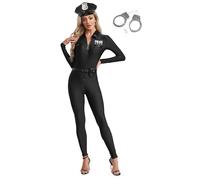 Rswnyirn 4Pcs Women Police Officer Dress up Costume Dirty Cop Uniform Bodycon Jumpsuit Festival Outfit Black M