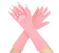 Rswnyirn Animal Paw Long Gloves With Fingernails Wolf Hairy Hands Gloves Mitts Werewolf Bear Fursuit Cosplay Accessory Pink A One Size