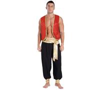 Rswnyirn Arabian Prince Costume Mens Arab Vest Waistcoat Jacket with Jogger Pants Fancy Dress Outfit Burgundy&Black L