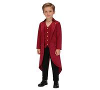 Rswnyirn Boys Blazers Renaissance Magician Jacket Tuxedo Kids Steampunk Victorian Long Sleeve Tailcoat Coat Burgundy 7-8 Years