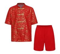 Rswnyirn Boys Embroidered Dragon Tang Uniform Traditional Chinese Martial Arts Outfit for Performance Red-H 13-14 Years
