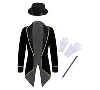 Rswnyirn Boys/girls 4pcs Circus Ringmaster Magic Costume Tuxedo Outfit Long Sleeve Tailcoat Jacket with Accessory Black 11-12 Years